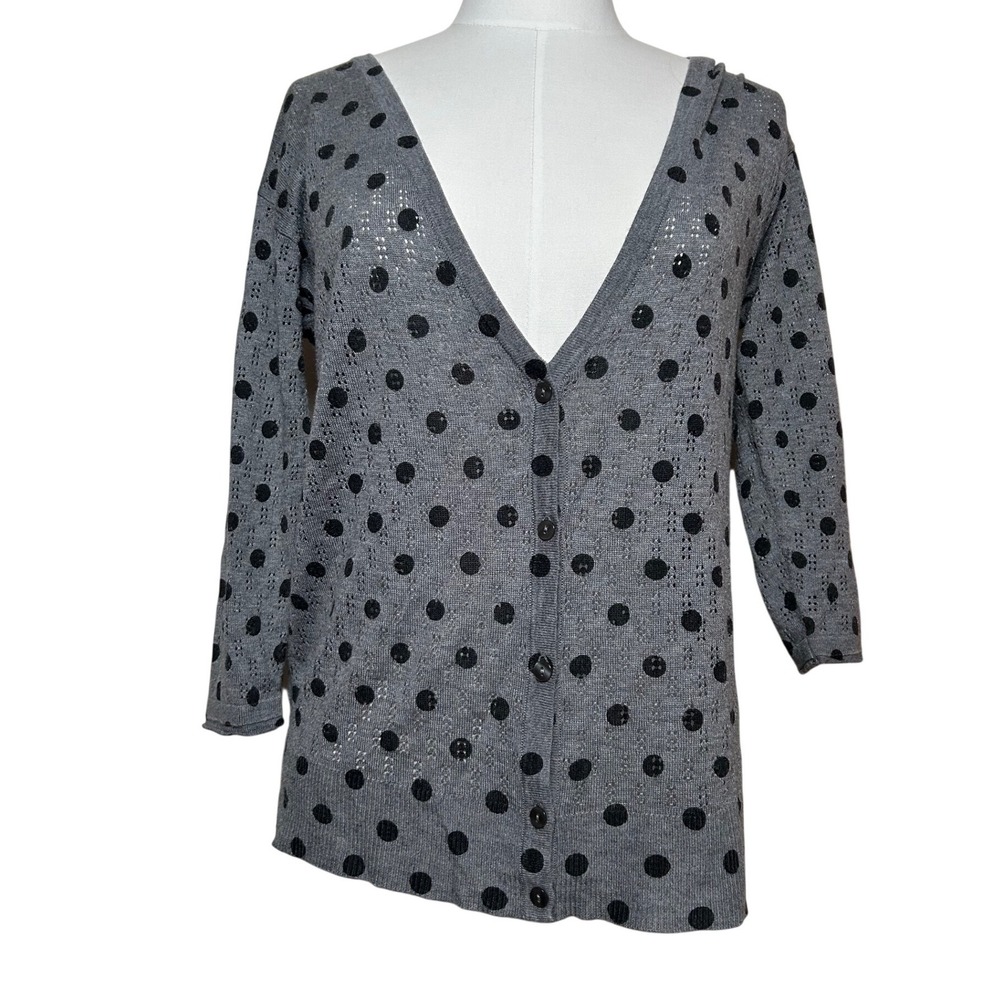 Y2K Merona Womens Gray Black Polka Dot Knit Cardigan Loose Button Sweater Size S